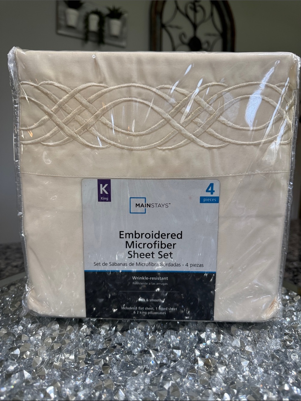 Mainstays King Embroidered Microfiber Sheet Set - Ivory Cream NEW